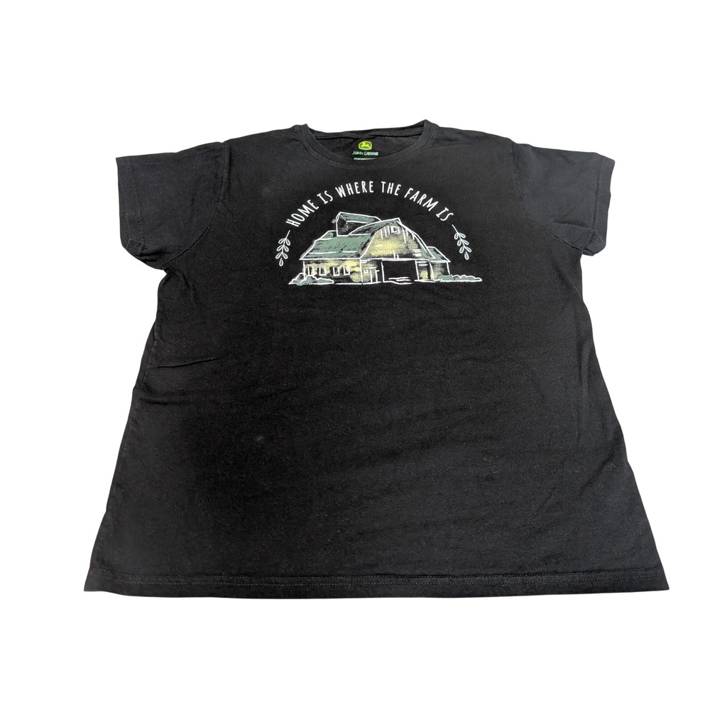 John Deere T-Shirt Women XL Black Home Is Where The Farm Is Graphic Barn Tee